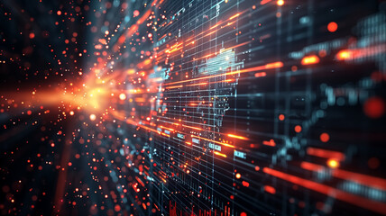 Obraz premium dynamic digital representation of data flow and global connectivity, showcasing futuristic interface with glowing lines and nodes. image evokes sense of advanced technology and innovation