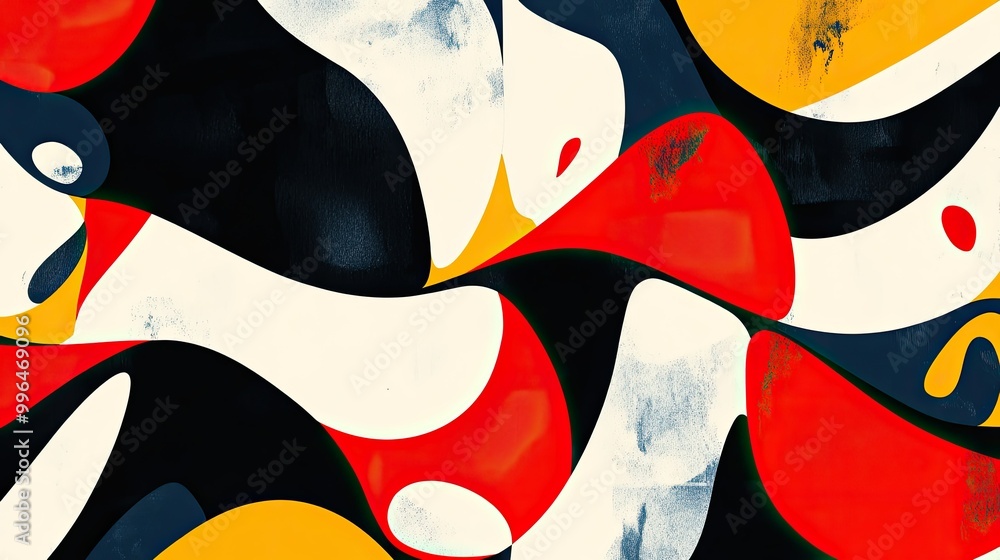Poster bold abstract pattern with dynamic shapes and bright, contrasting colors, creating a sense of motion