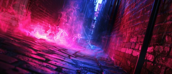 Vibrant Neon Alley with Mystical Fog Effect