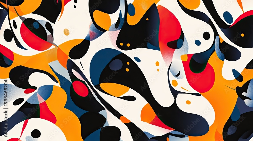 Poster bold abstract pattern with dynamic shapes and bright, contrasting colors, creating a sense of motion