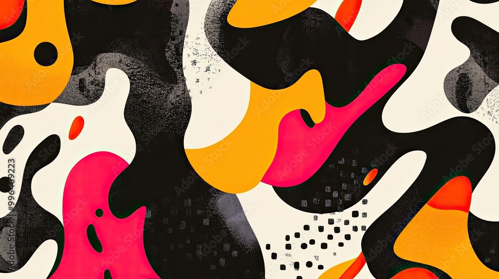 Poster bold abstract pattern with dynamic shapes and bright, contrasting colors, creating a sense of motion