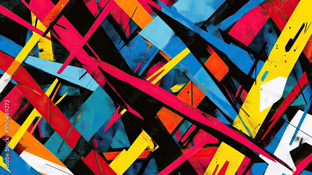 Aufkleber bold abstract pattern with intersecting lines and bright pops of color, dynamic and modern.