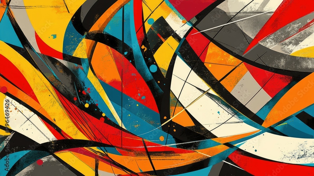 Aufkleber bold abstract pattern with intersecting lines and bright pops of color, dynamic and modern.
