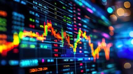 Obraz premium Vibrant Stock Market Data Display on a Computer Screen