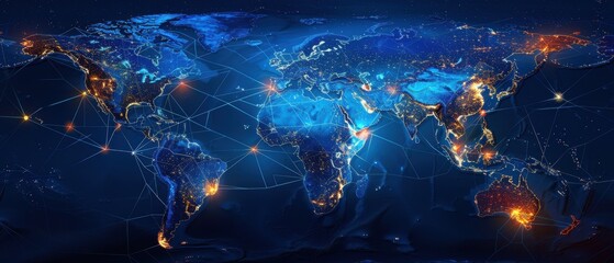 Digital World Map with Economic Growth Connections