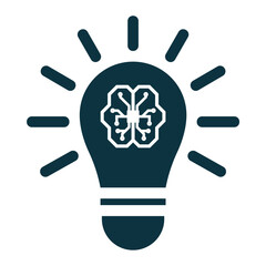 Fototapeta premium Creative idea icon. Brain in a light bulb vector illustration. simple design style. Thin sign of innovation, solution, education logo. vector design