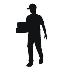 Silhouette of a Courier with Package Isolated on White – Vector Design