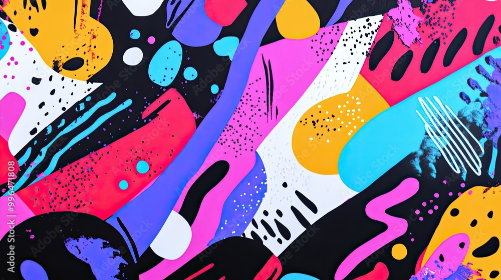 Aufkleber energetic abstract pattern with bold, dynamic lines and pops of neon color.