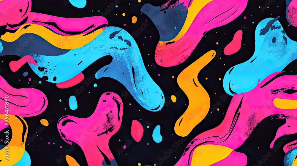 Poster energetic abstract pattern with bold, dynamic lines and pops of neon color.