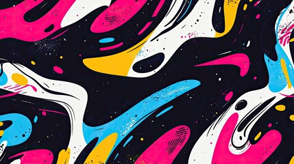 Energetic abstract pattern with bold, dynamic lines and pops of neon color.