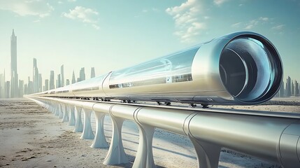 Fototapeta premium Futuristic Transportation System Hyperloop Train in Cityscape.