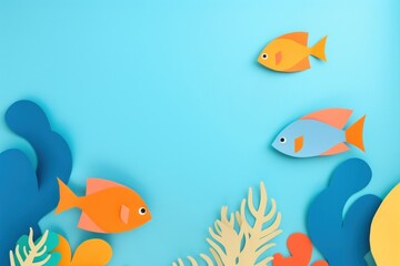 Naklejka premium Fish in underwater sea with corals and reef outdoors cartoon animal.