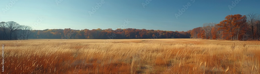 Poster a field of tall grass with trees in the background