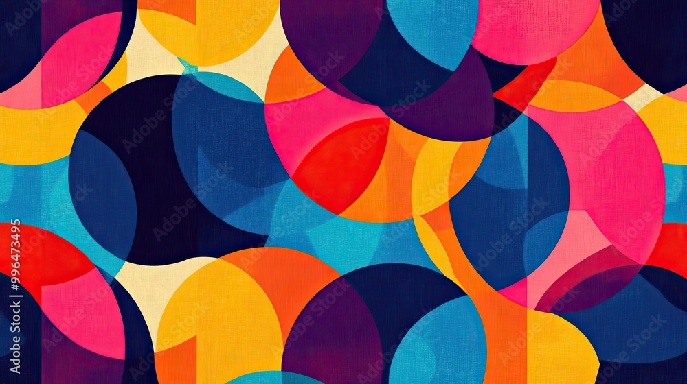 Aufkleber geometric abstract pattern with repeating circles and bright, contrasting colors.