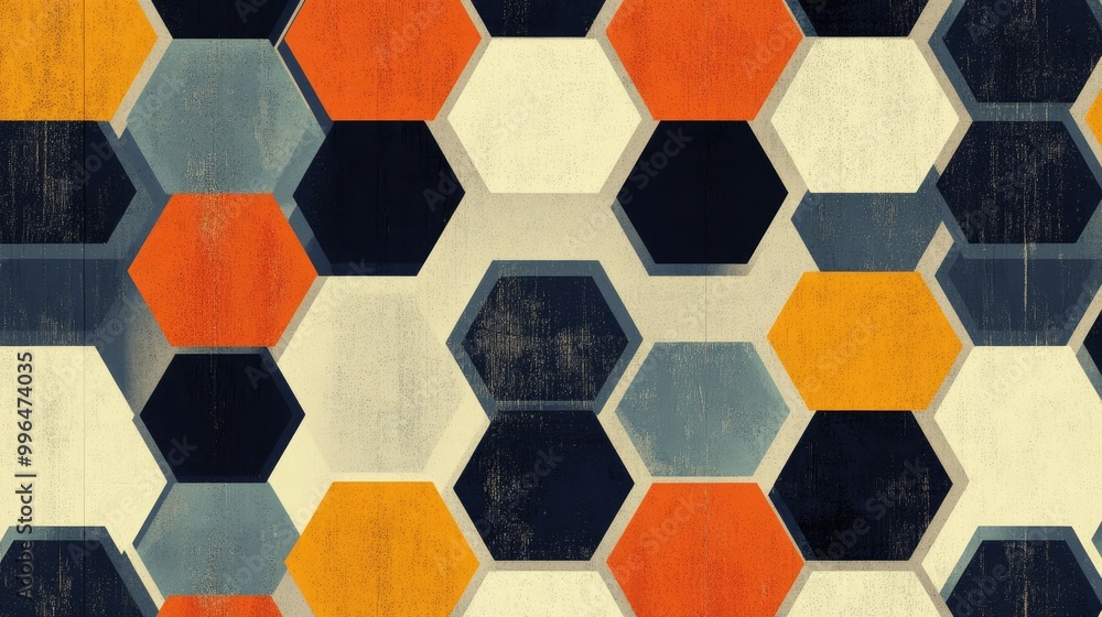 Aufkleber geometric abstract pattern with repeating hexagons and bold, contrasting colors.