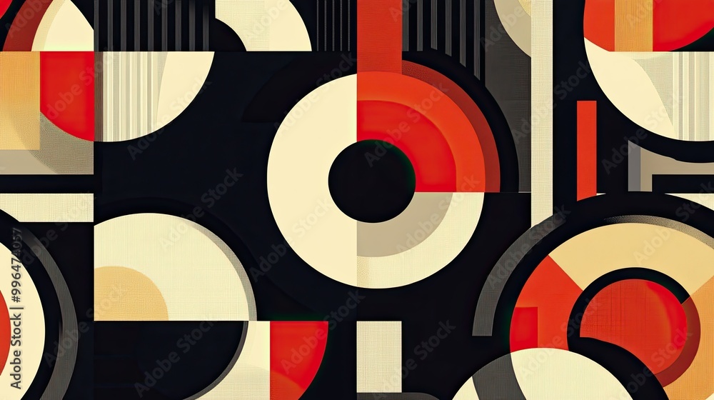 Poster geometric abstract pattern with repeating shapes and contrasting colors, sleek and modern design.