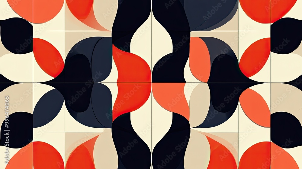 Poster geometric abstract pattern with repeating shapes and contrasting colors, sleek and modern design.