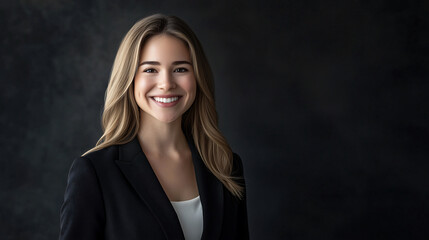 Fototapeta premium Professional Portrait of Smiling Woman in Black Blazer