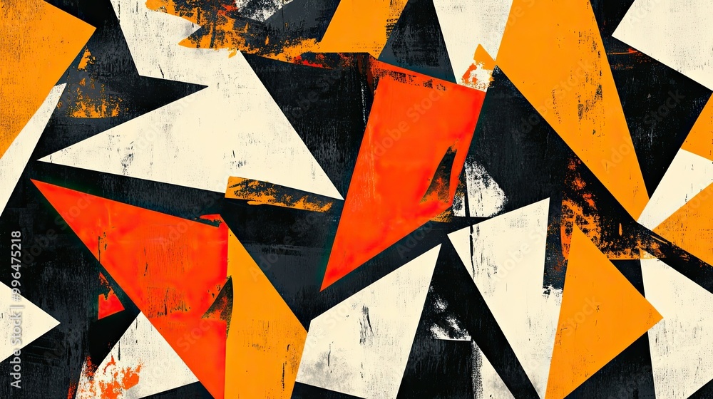 Poster geometric abstract pattern with sharp, angular shapes and contrasting colors, bold and striking desi