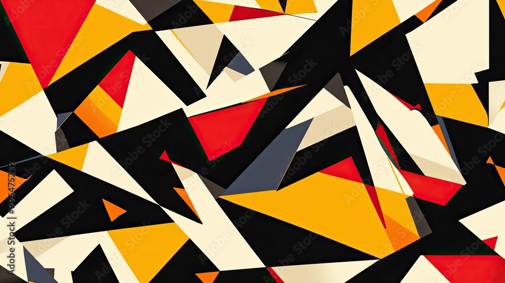 Poster geometric abstract pattern with sharp, angular shapes and contrasting colors, bold and striking desi