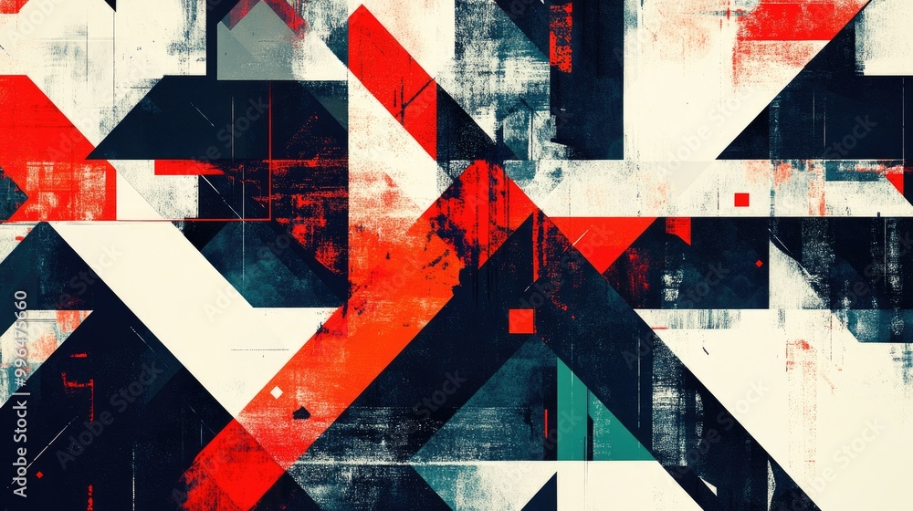 Poster geometric abstract pattern with sharp, angular shapes and contrasting colors, bold and modern.