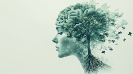 Human nature connection merging brain, tree, and puzzle into a harmonious silhouette