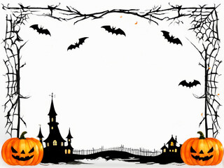 Illustration with a frame and free space for text with a jack-o-lantern and bats. Halloween concept