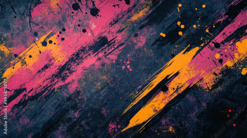 Poster grungy abstract pattern with textured brush strokes and splashes of paint, dynamic and chaotic compo