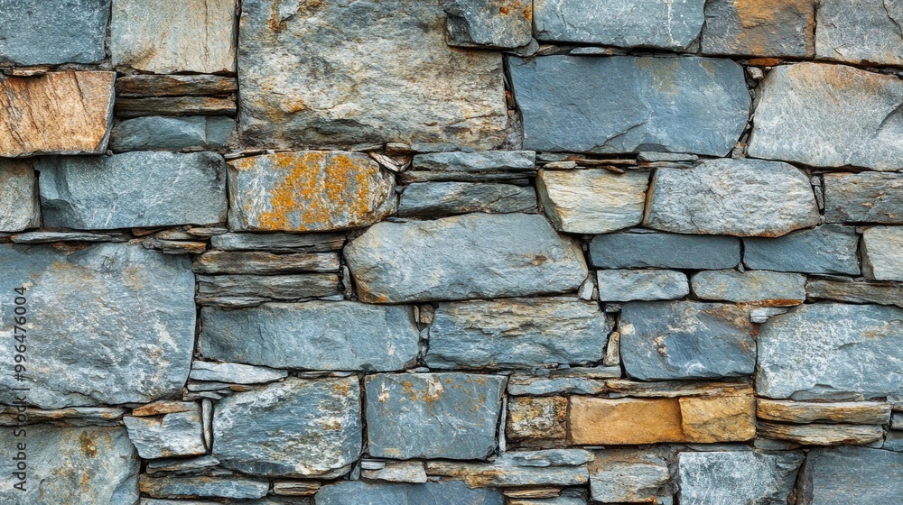 Poster rustic stone tile wall texture backdrop in a panoramic view