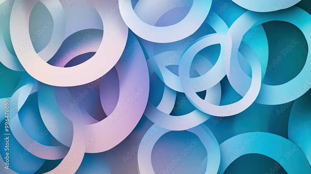 Poster intricate abstract pattern of interlocking circles, subtle gradient colors, and soft shadows.