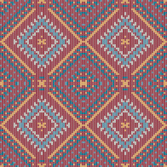 Fototapeta premium Pixel Art Abstract Arabic Floral Patternfolk Embroidery, Aztec Geometric Ornament Print. Design for Carpet, Wallpaper, Clothing, Wrapping, Fabric