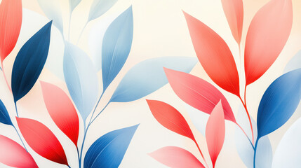 Modern abstract foliage illustration with red and blue leaves