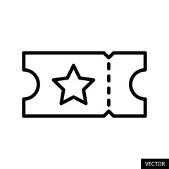 Premium ticket, cinema ticket with a star symbol, movie, match pass vector icon in line style design for website, app, UI, isolated on white background. Editable stroke. Vector illustration.