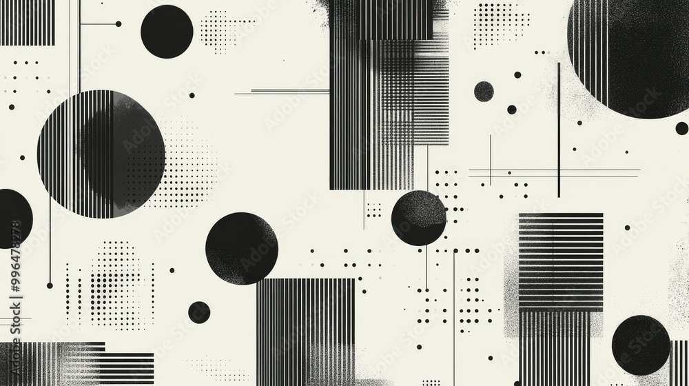 Poster minimalist abstract pattern with monochrome lines and dots, sleek modern design with ample copy spac