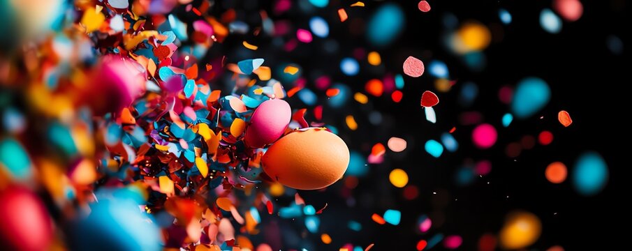 Confetti and fireworks exploding together in a grand finale at a New Year s Eve celebration, New Year Confetti Explosion, Joyous celebration