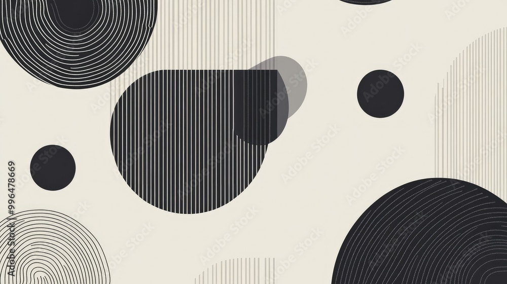 Poster minimalist abstract pattern with simple lines and geometric shapes in monochromatic tones, sleek and
