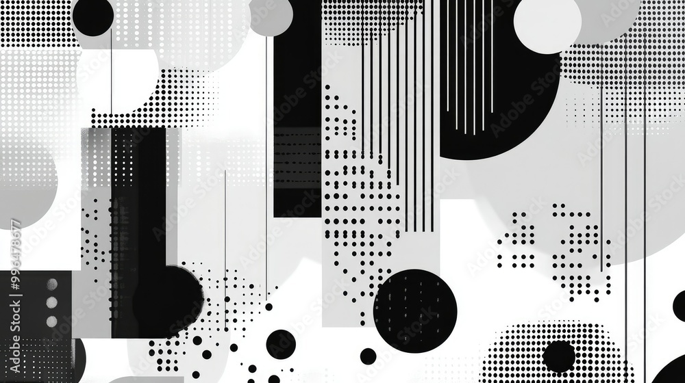Poster minimalist abstract pattern with simple lines and geometric shapes in monochromatic tones, sleek and