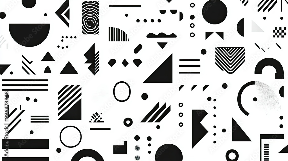 Poster minimalist abstract pattern with simple lines and geometric shapes in monochrome tones.