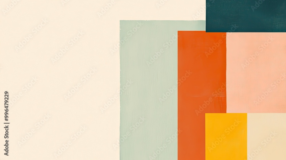 Poster minimalist abstract pattern with simple lines and bold blocks of color, clean design with ample copy