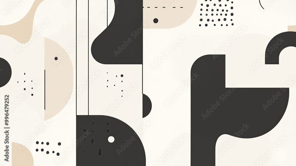Poster minimalist abstract pattern with simple lines and shapes in monochromatic tones.