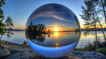 Glass ball with sunset view inside