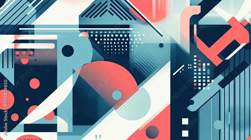 Poster modern abstract pattern with sleek lines and geometric shapes in cool tones, perfect for tech backgr