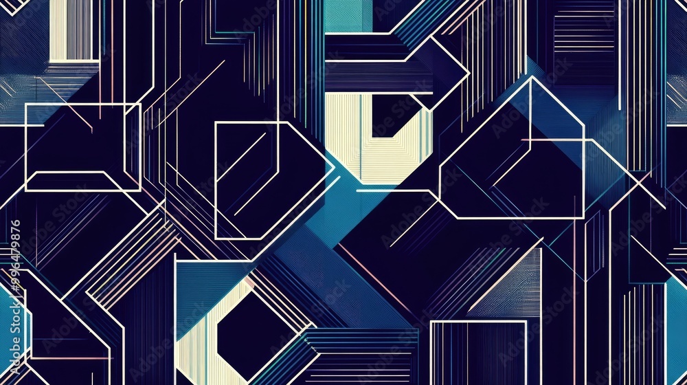 Poster modern abstract pattern with sleek lines and geometric shapes in cool tones, perfect for tech backgr