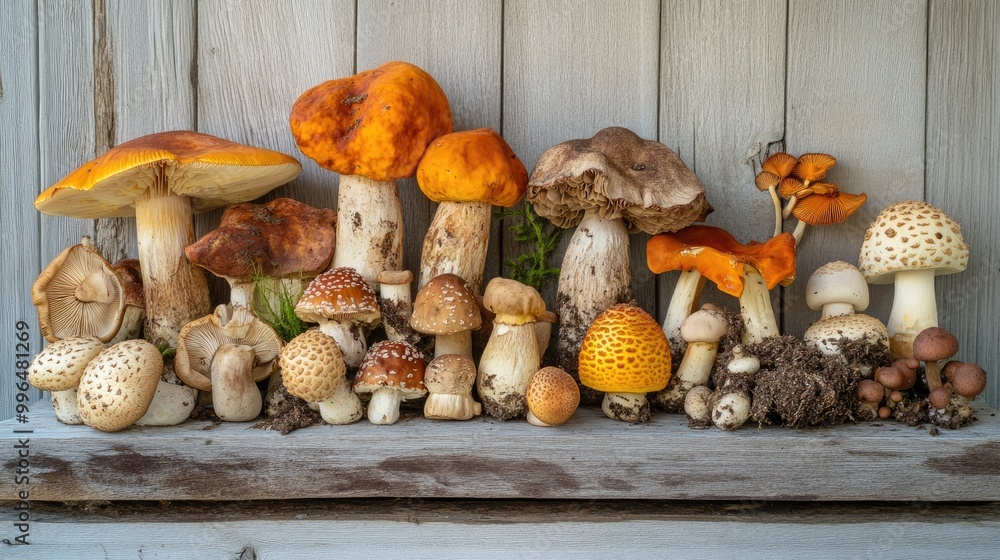 Poster an assortment of mushrooms displayed in different sizes and shapes