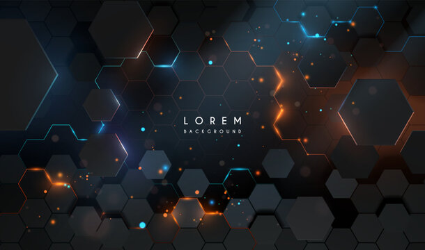Hexagonal shapes background with light effects