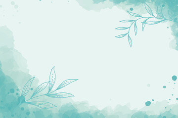 Green watercolor background with flora