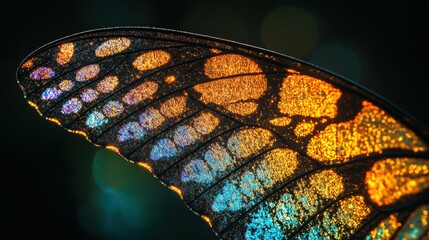 Medium shot of a shimmering iridescent insects wing the mesmerizing patterns and colors showcasing the wonders of the natural world