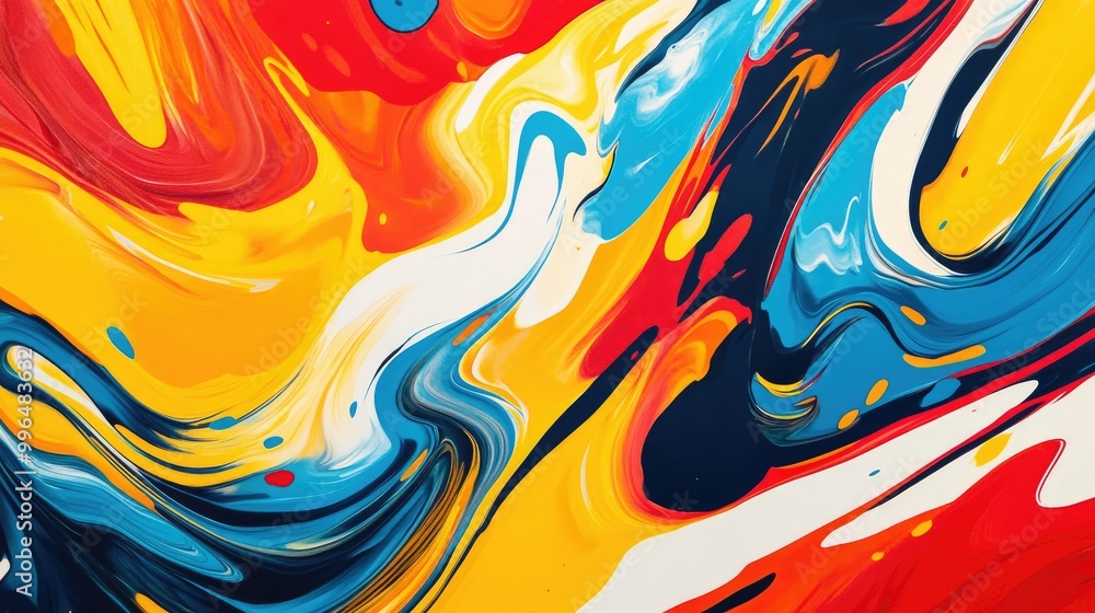 Poster vibrant abstract pattern with swirling lines and bright, dynamic colors, creating a sense of movemen