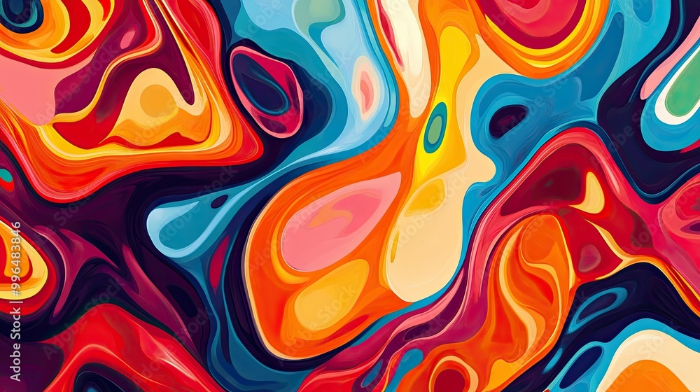Poster vibrant abstract pattern with swirling lines and bright, dynamic colors, creating a sense of movemen