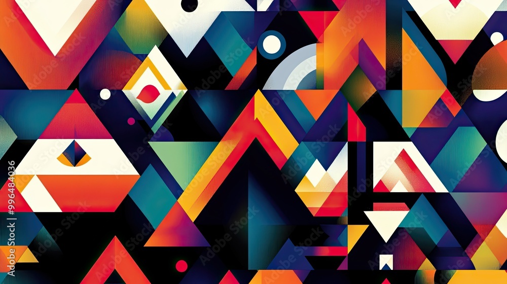 Aufkleber vibrant geometric abstract pattern with colorful triangles and shapes. bold and dynamic design, perf